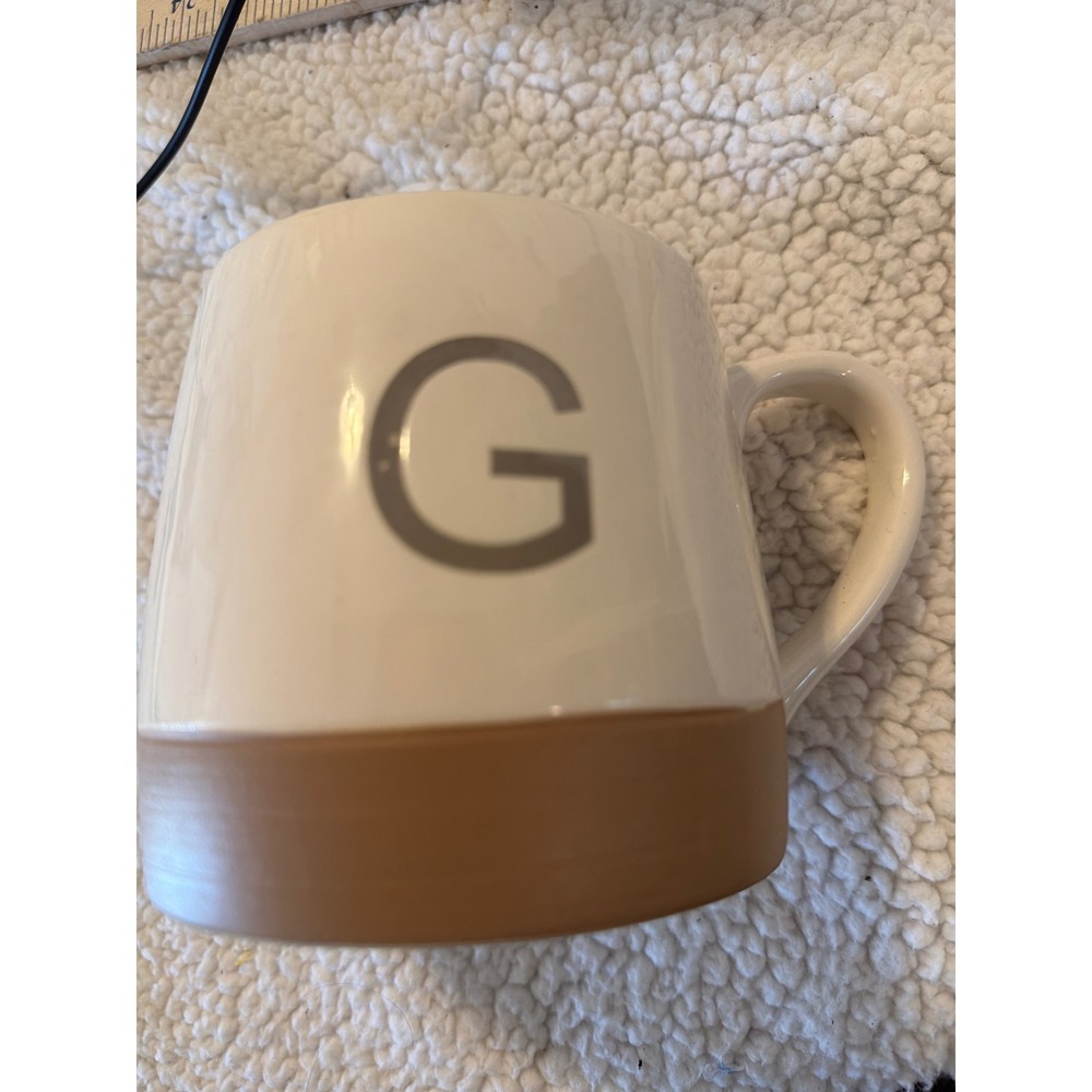 Celebrate It Monogram Letter G Coffee Mug Cream Tan Navy Blue Ceramic Cup